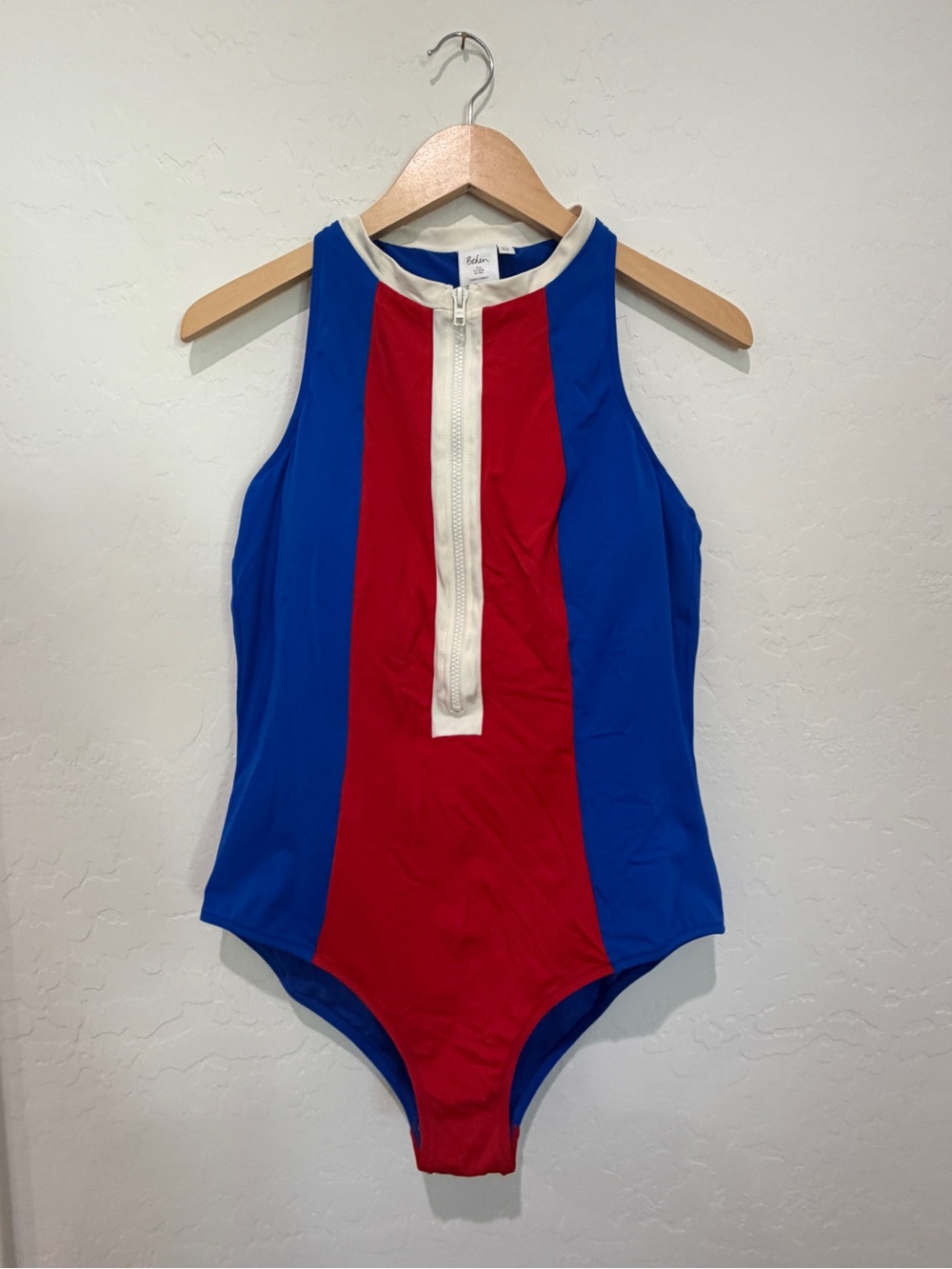 Boden Blue & Red Colorblock One-Piece with White Zip 14